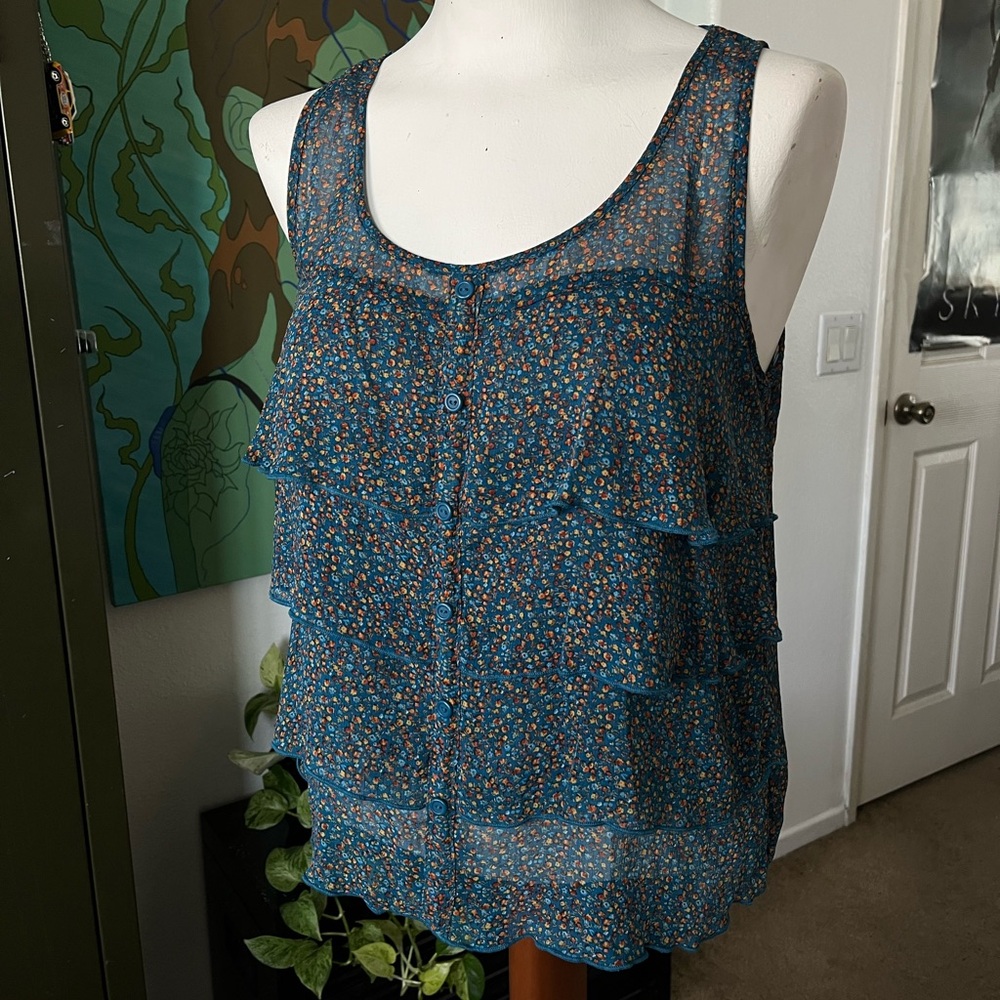 Mossimo Supply Co. Blue Floral Tank Top